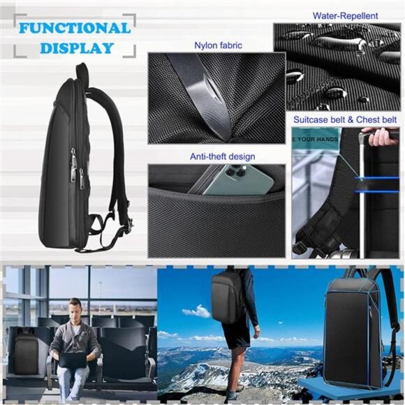 Slim and Expandable 15 15.6 16 Inch Laptop Backpack Anti Theft Business Travel - Picture 4 of 7